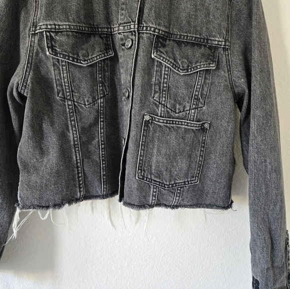 GANNI Womens Jacket Size EUR 42 / US Large Washed Black Denim Raw Hem Grunge - Picture 4 of 16